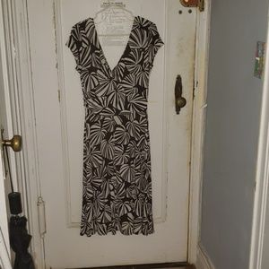 Brown and white palm leaf print dress